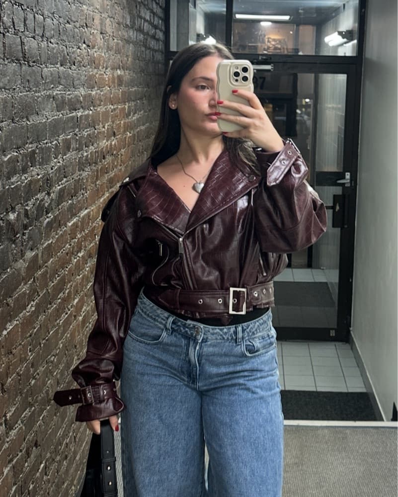 Edgy Crocodile Leather Moto Jacket - Image 3