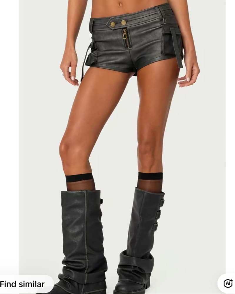 Micro Faux Leather Black Shorts Size: L - Image 1