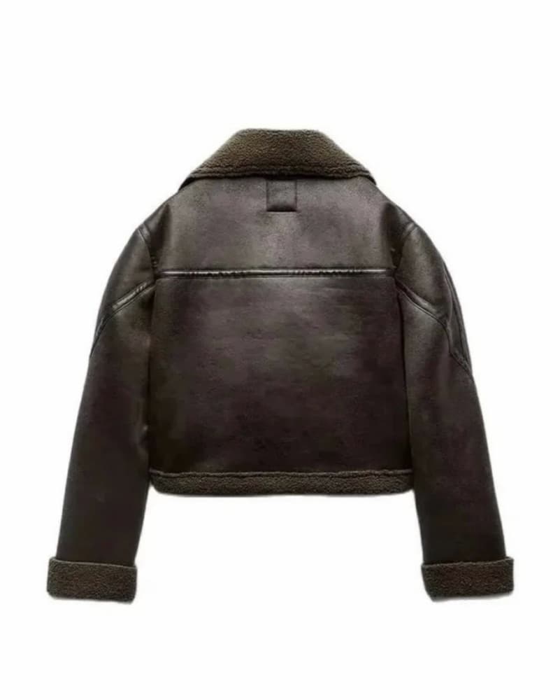 FAUX SHEARLING CROPPED BIKER JACKET - Image 2