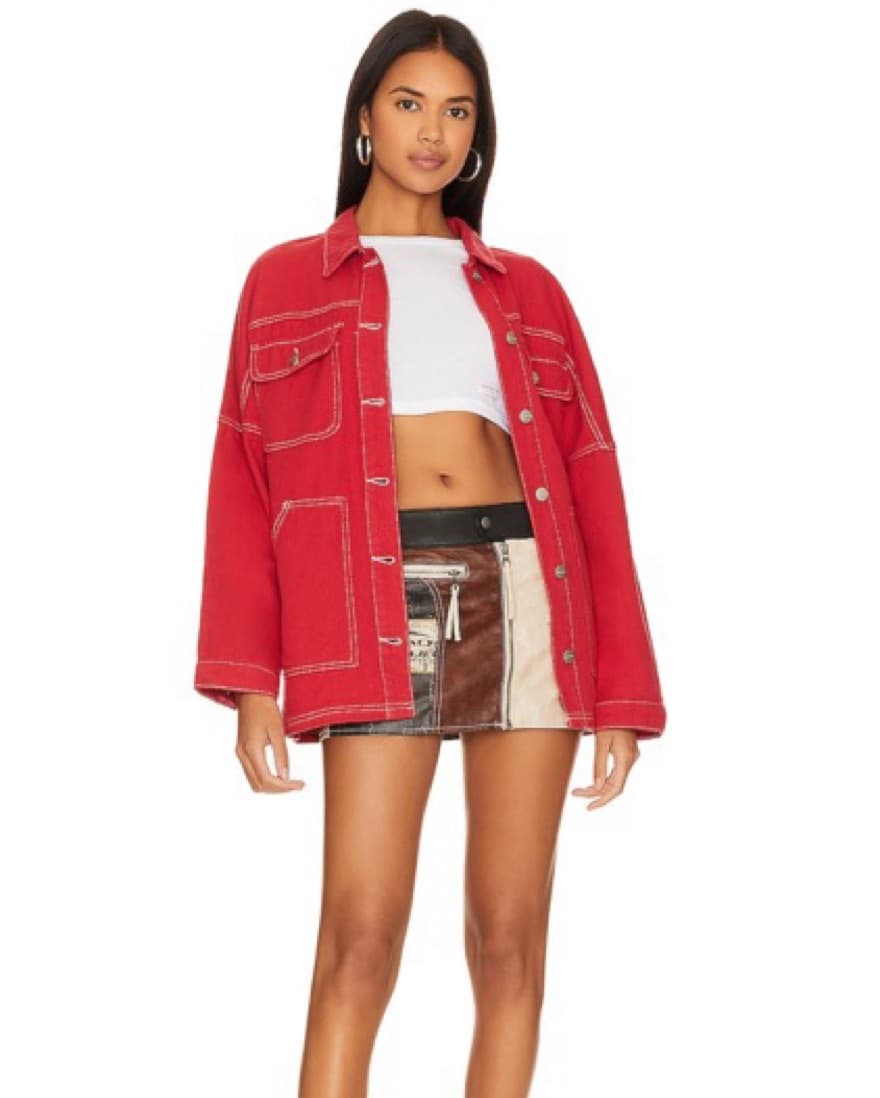 Red Oversized Denim Jacket - Image 2