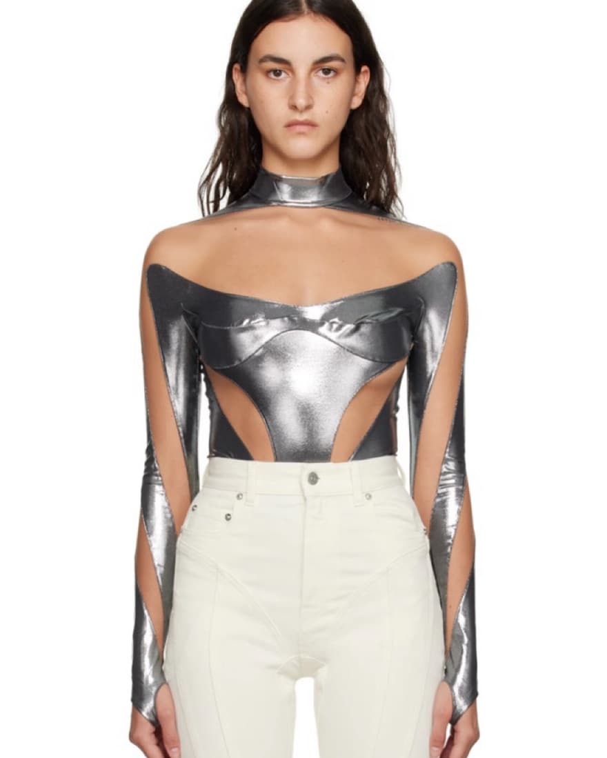 Mugler Silver Illusion Bodysuit - Image 3