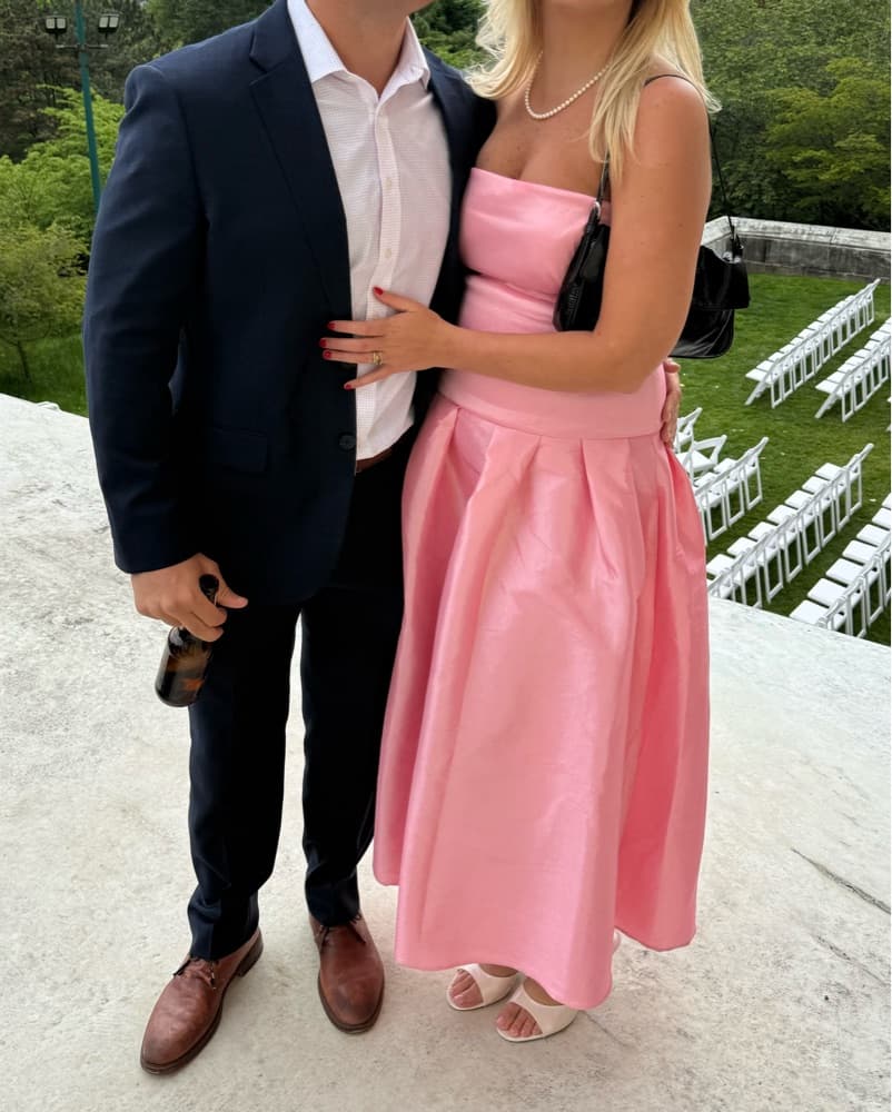 Drop Waist Pink Strapless Midi Dress - Image 4