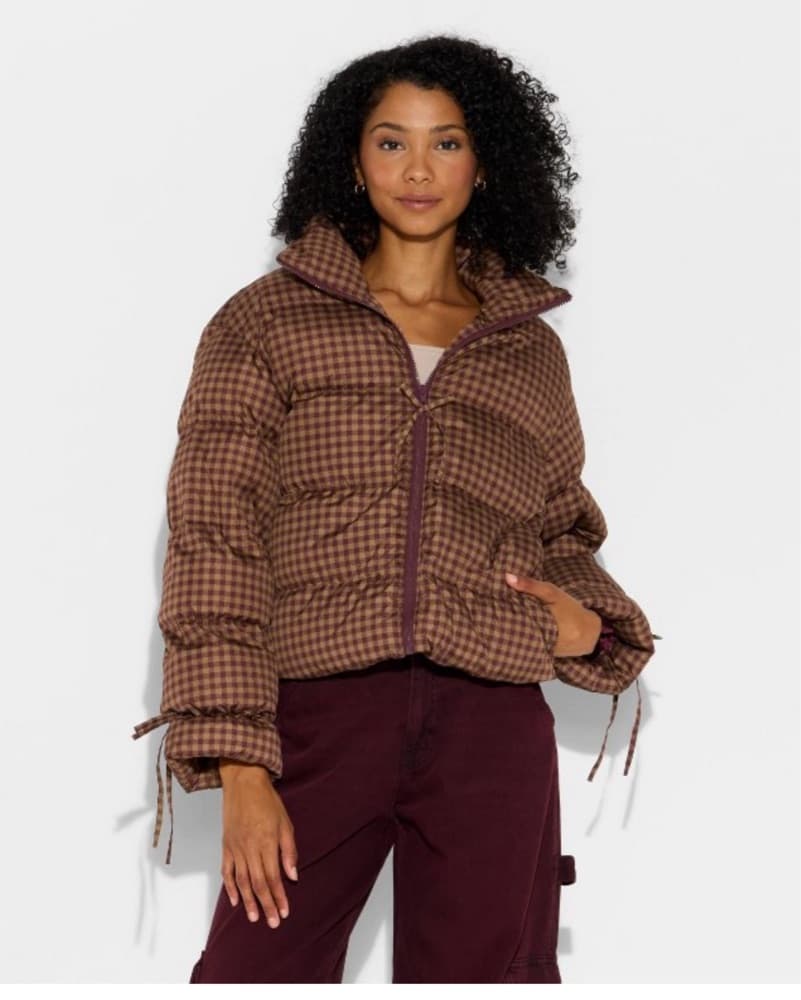 Brown Gingham Puffer Jacket - Image 3