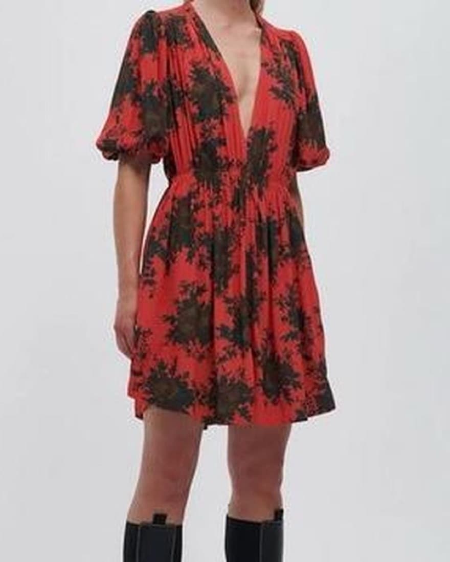 Ganni Red and Black Floral Dress - Image 1
