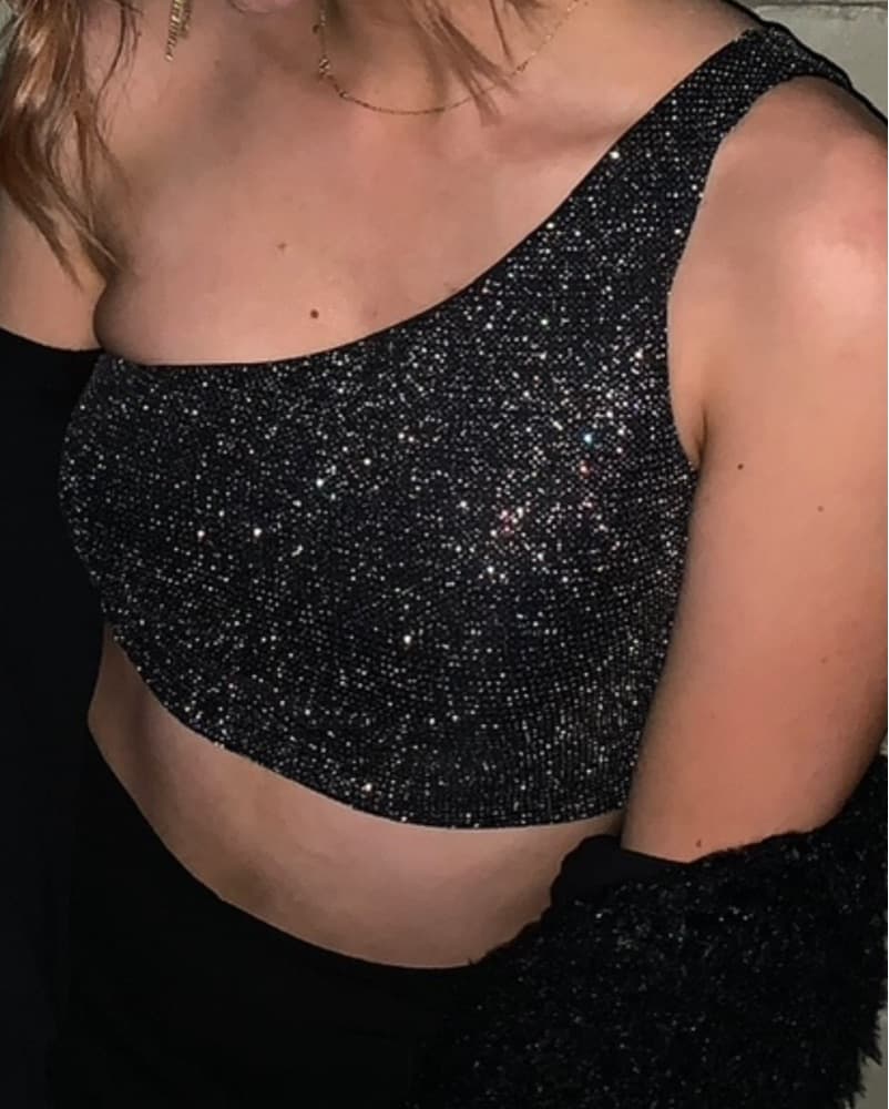 Topshop Shimmery One-Shoulder Crop Top - Image 3