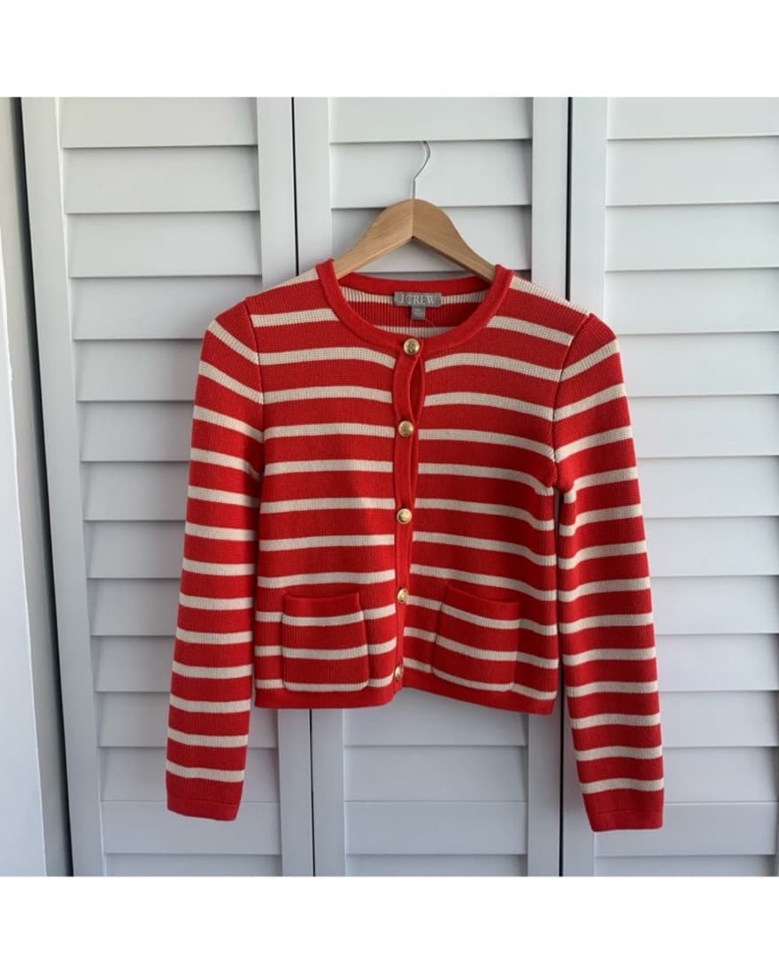 J Crew Red Stripe Sweater Cardigan - Image 2