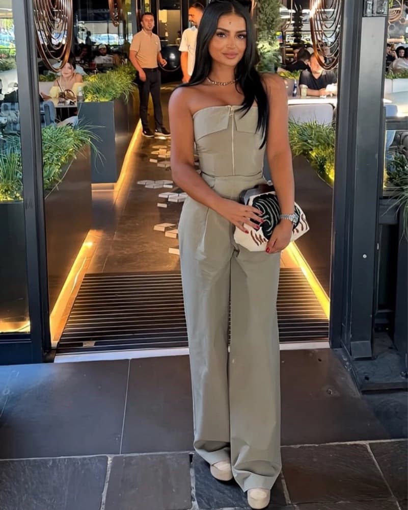 Khaki / Green Jumpsuit with Zipper - Image 2