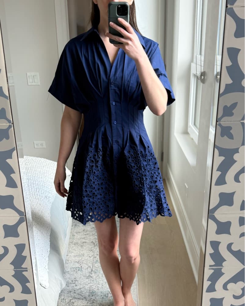 Enchanting Navy Blue Eyelet Dress - Image 3