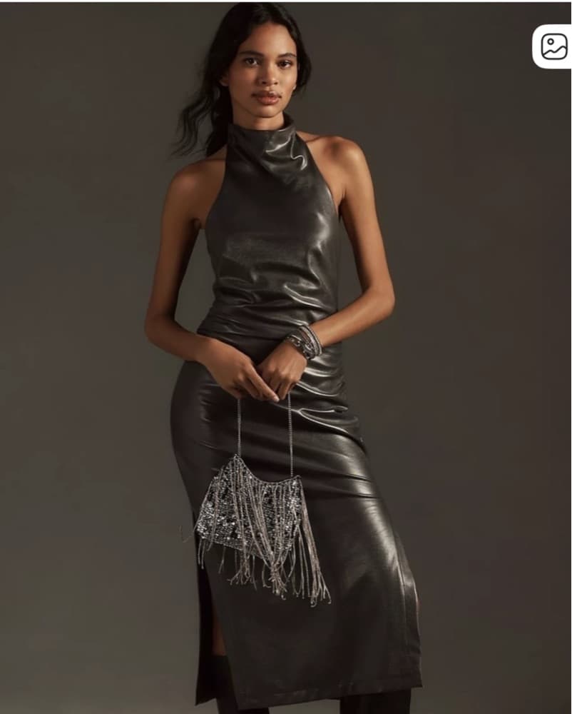 Anthropologie Charcoal Halter Midi Dress - Image 3