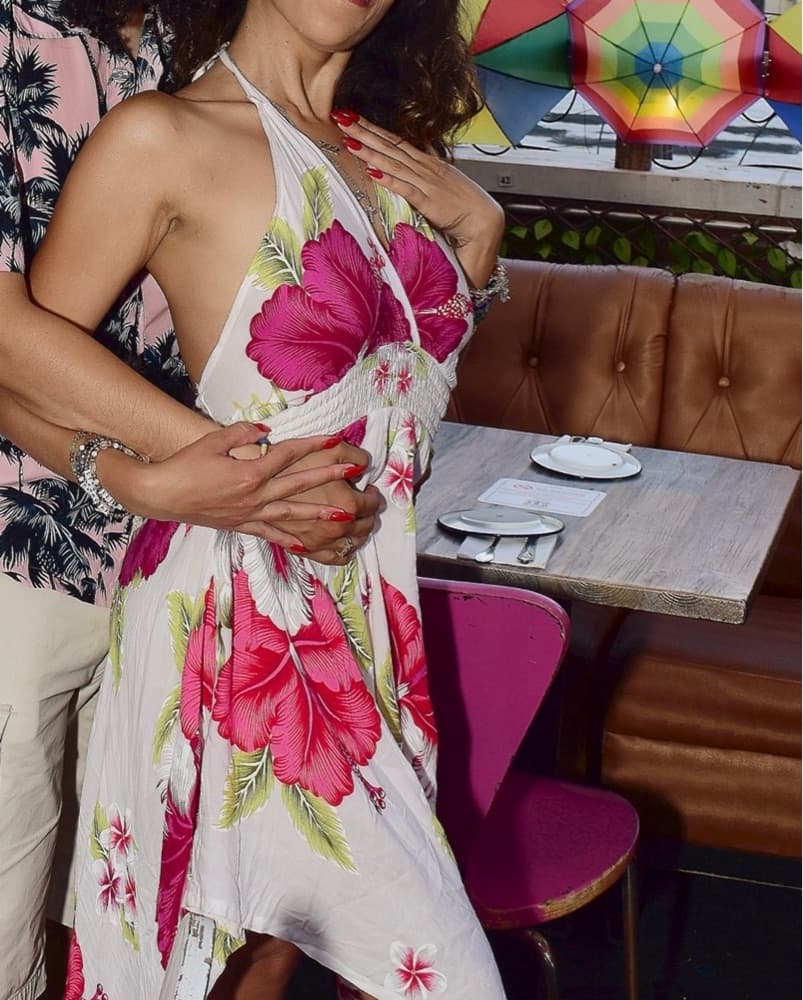 White and Pink Floral Halter Dress (XS) - Image 2