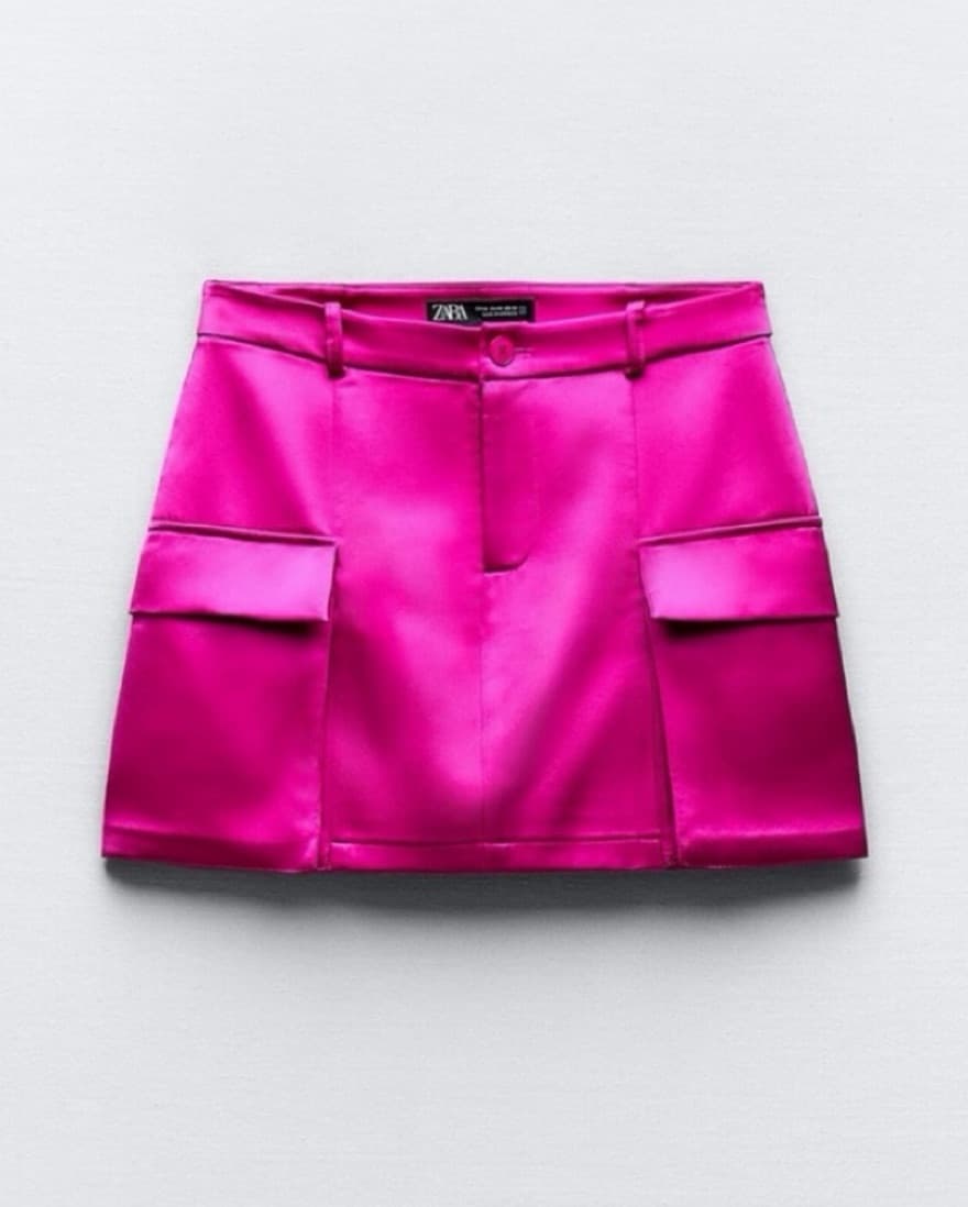 Hot Pink Satin Cargo Skirt  - Image 1
