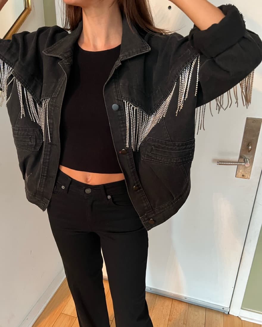 Fringle Reinstone Black Denim Jacket - Image 1