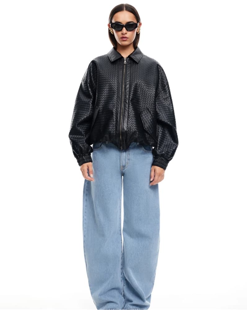 Black Faux Leather Lioness Bomber - Image 3