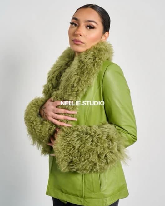 Shearling Green Leather Jacket  - Image 1