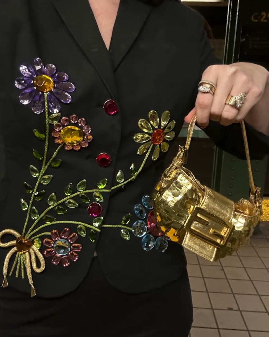 Fendi Gold Sequin Croissant Baguette - Image 2