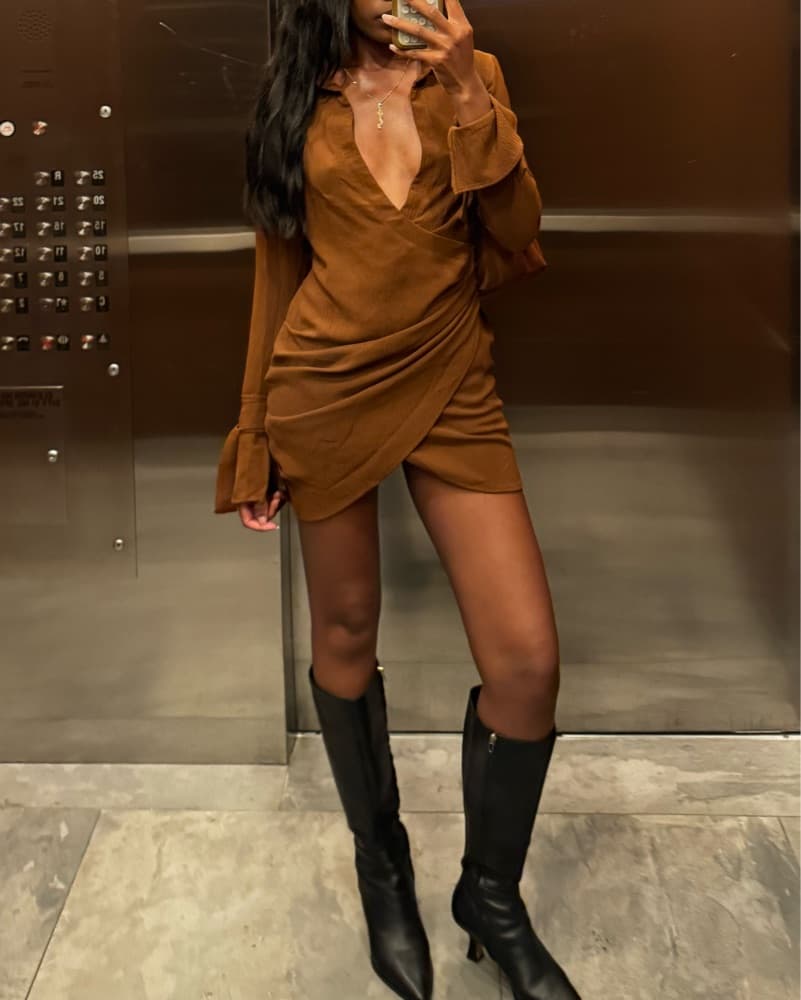 Meshki Brown Mini Dress - Image 3