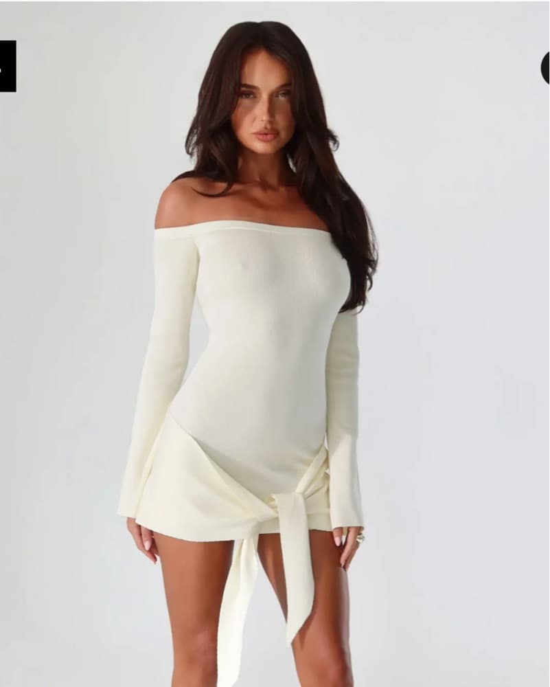 Off-the-Shoulder Tie-Front Knit Dress - Image 1