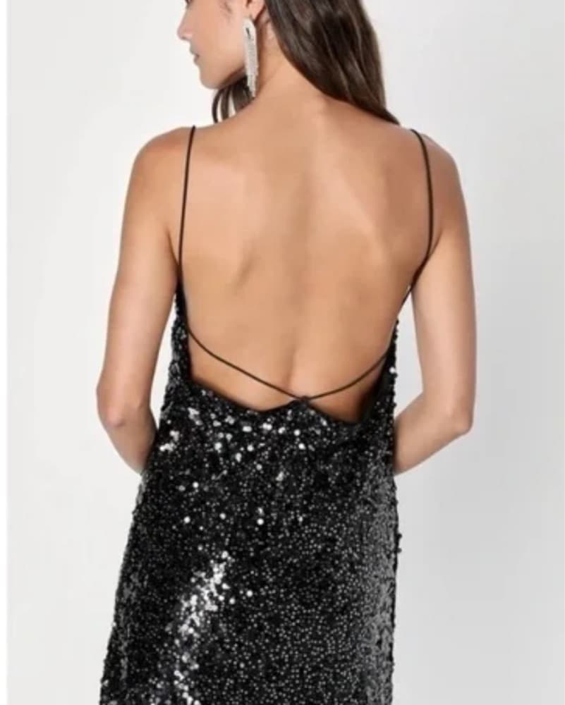 Lulus Black Sequin Dress - Image 3
