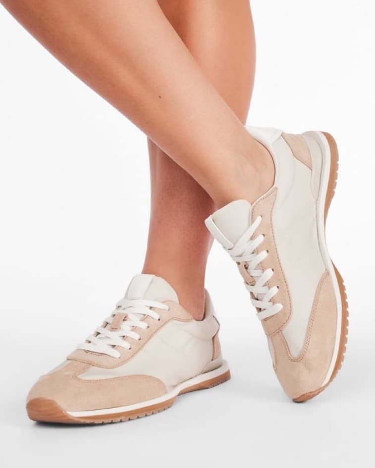Beige Suede Lace-Up Sneakers - Image 2