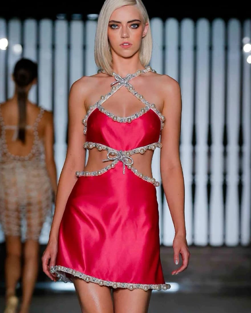 PatBo Pearl Rhinestone Mini Dress - Image 5
