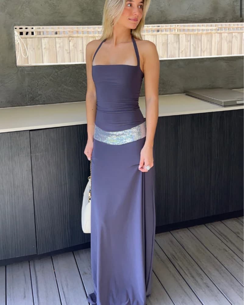 Sequin-Trim Halter Maxi Dress - Image 2