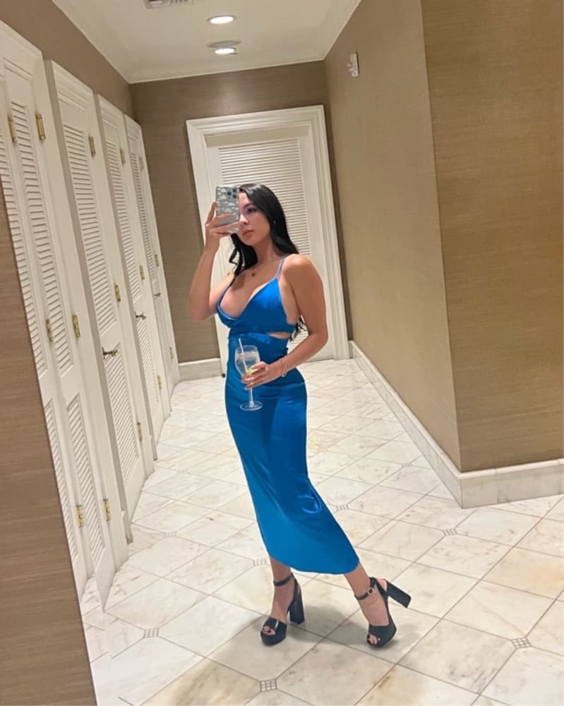 Glamorous Blue Satin Midi Dress - Image 2