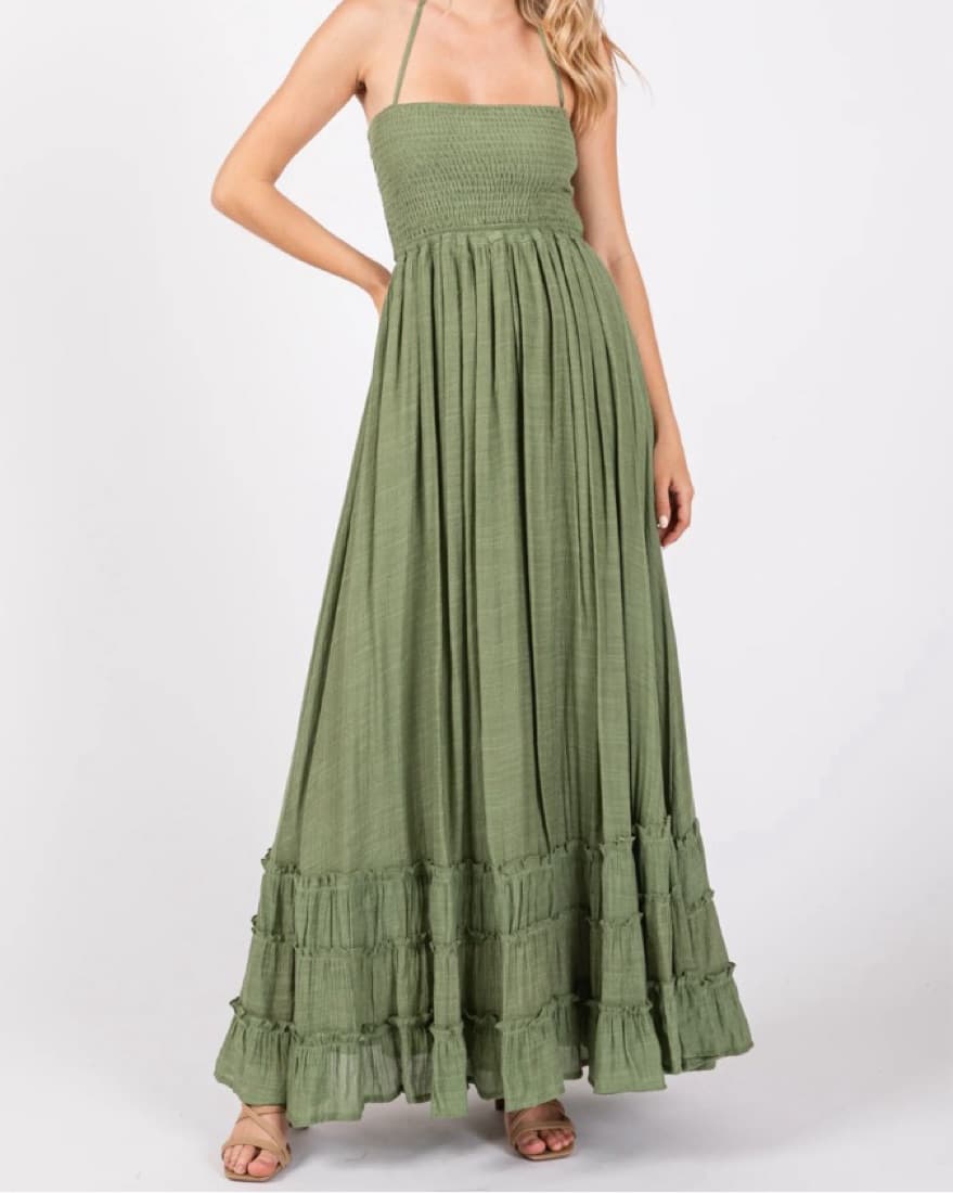 Flowing Maxi Dress in Sage Green - Image 1
