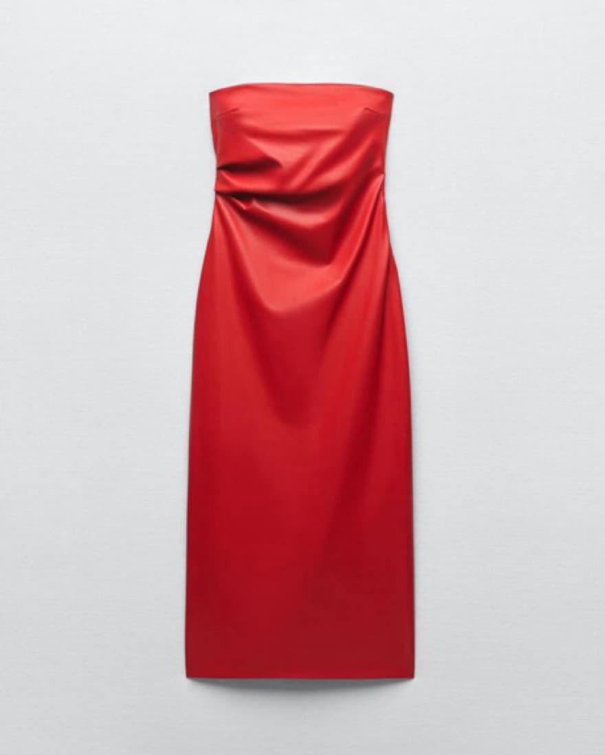 Zara Strapless Red Faux Leather Dress - Image 2