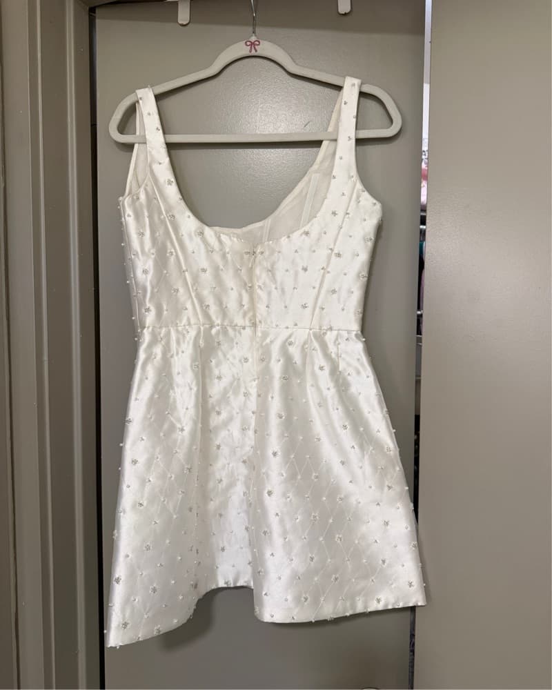 Delicate White Pearl Mini Dress - Image 4