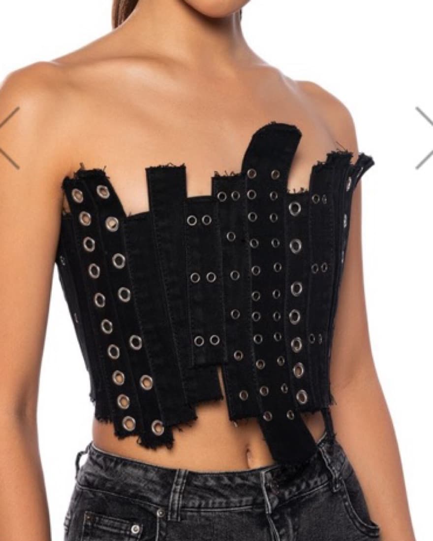 Black Denim Patchwork Corset - Image 6