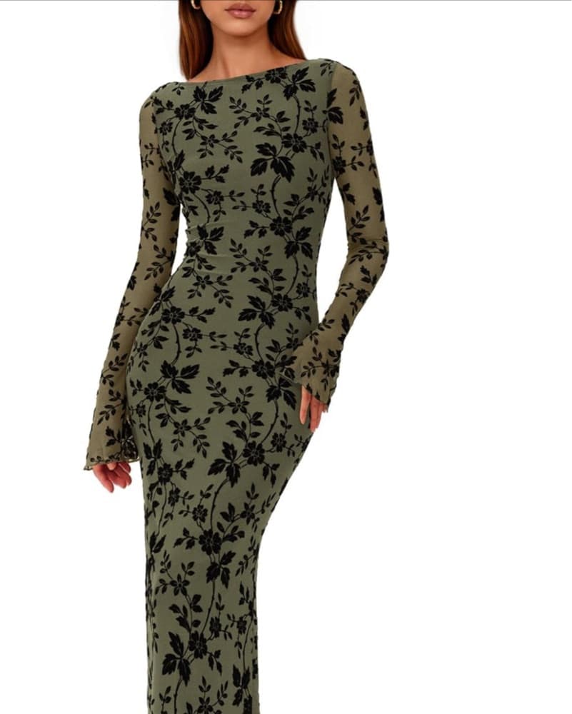 Dark Green/Black Long Sleeve Dress - Image 1