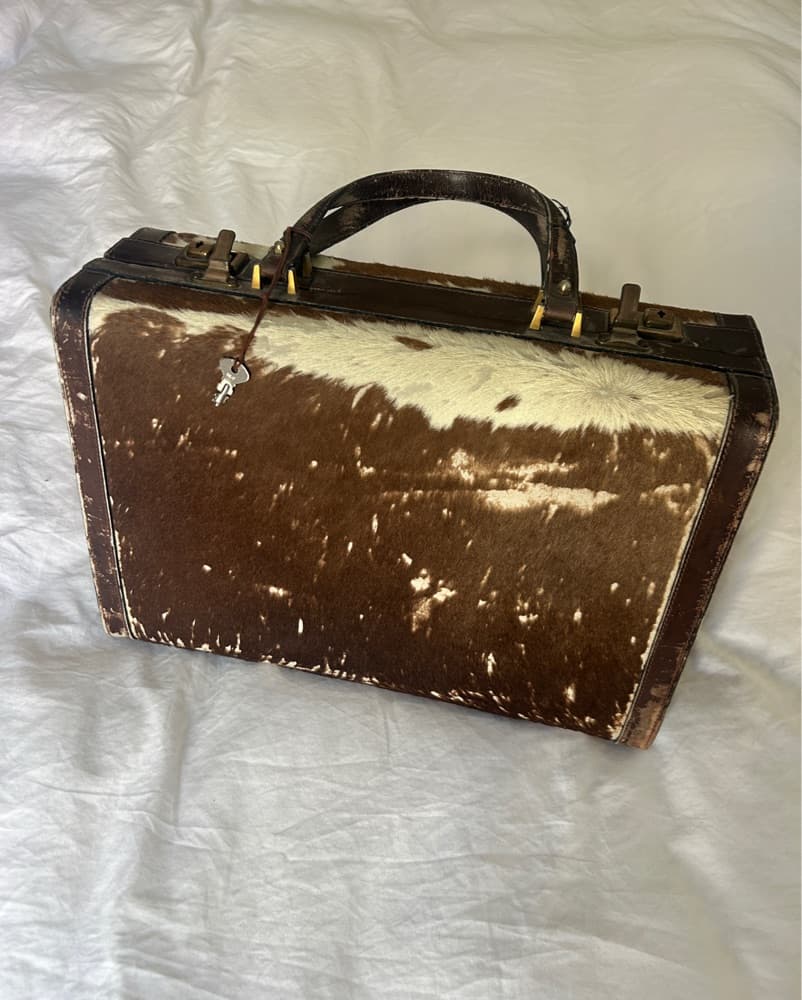 Vintage French Cowhide Leather Briefcase - Image 5