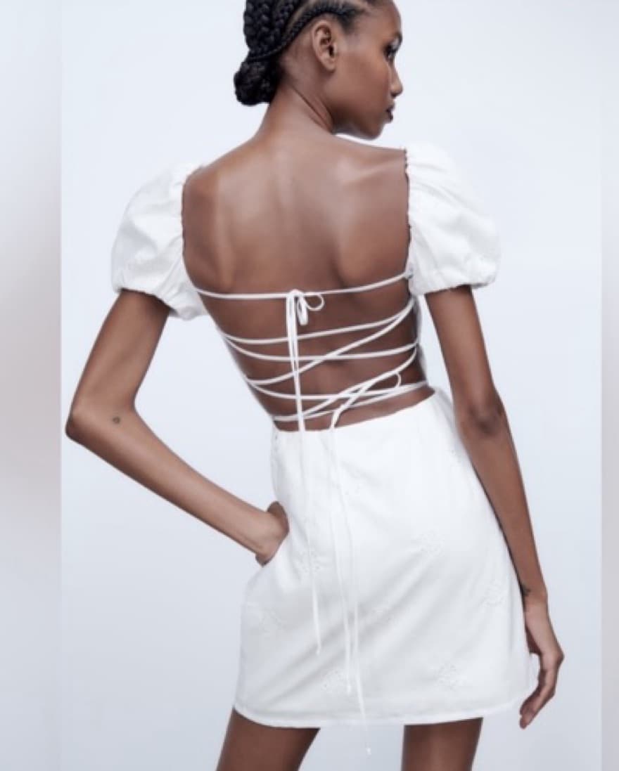 Puff Sleeve White Mini Dress - Image 3