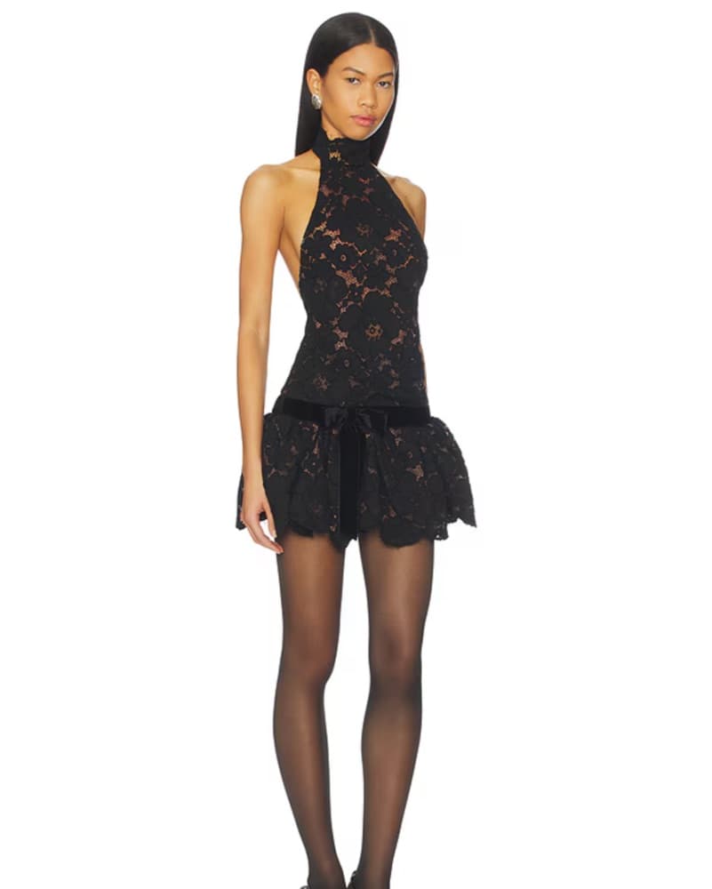 Retrofete Black Lace Halter Dress - Image 2