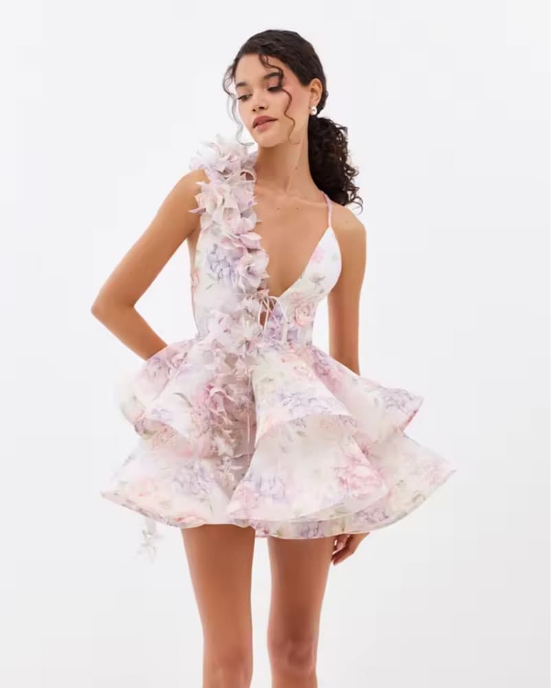 Delicate Floral Ruffled Mini Dress - Image 5