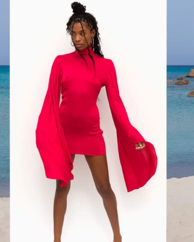 Vibrant Pink Flared Sleeve Dress - Image 1