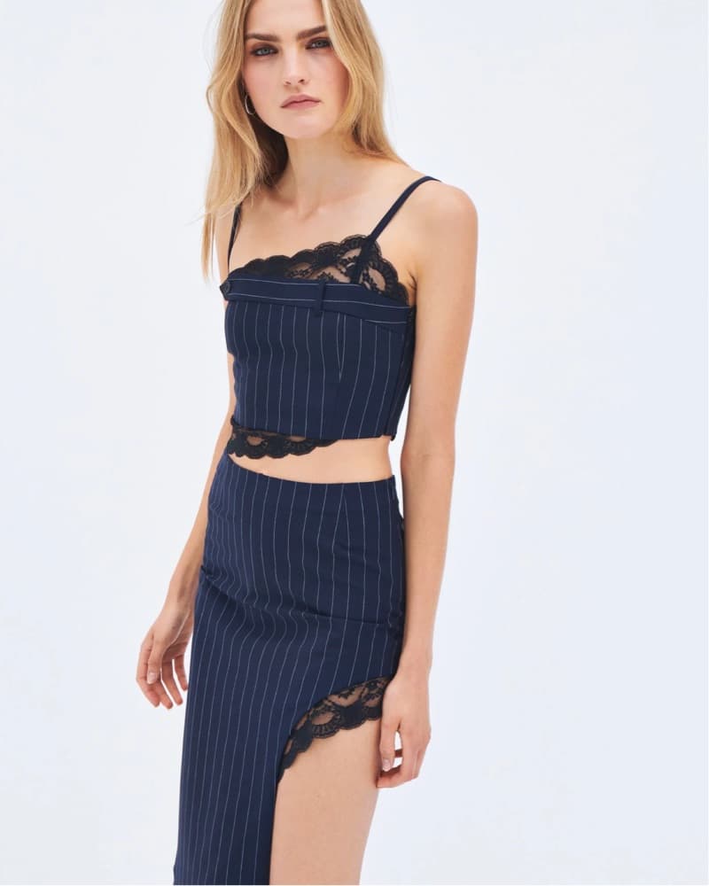 MONSE Deconstructed Pinstripe Lace Crop - Image 3