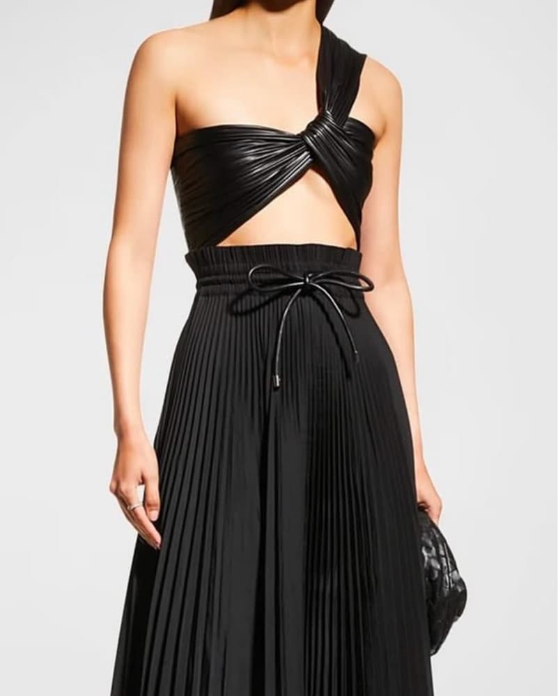 A.L.C Pleated One Shoukder Leather Dress - Image 1