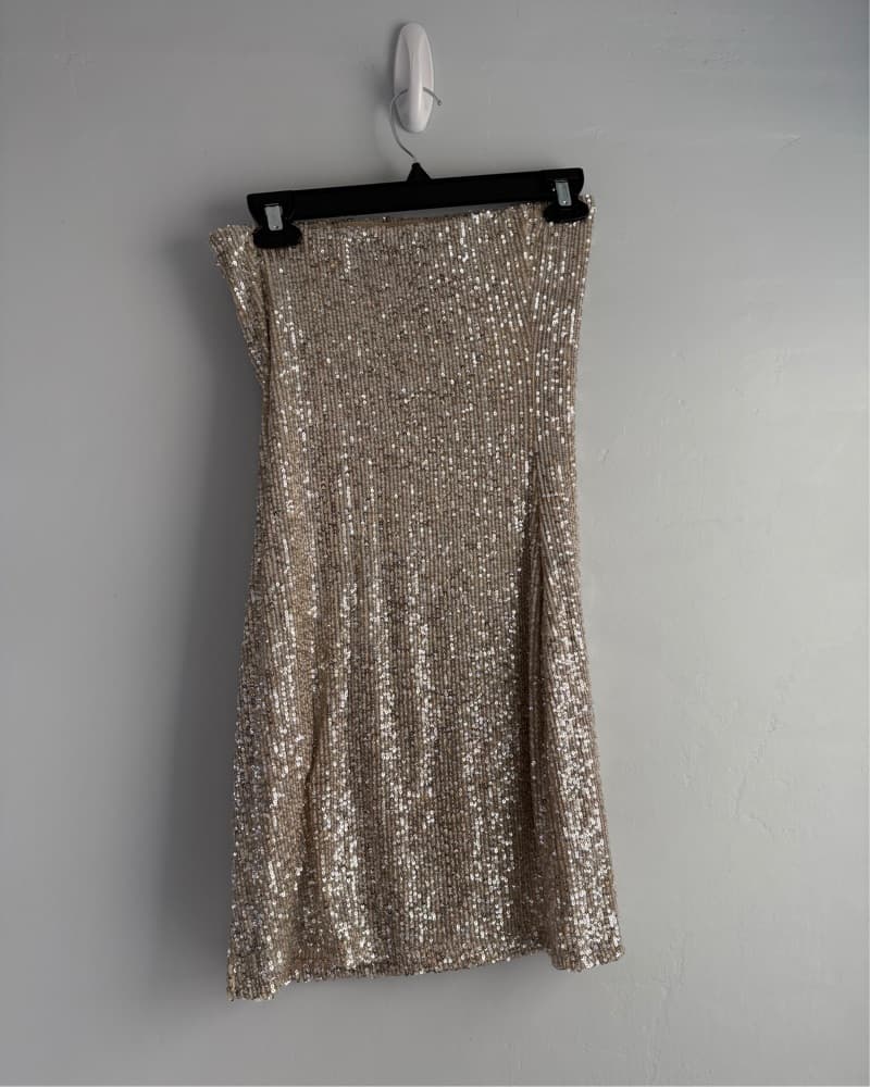 Strapless Gold (ish) Sequin Mini Dress - Image 2