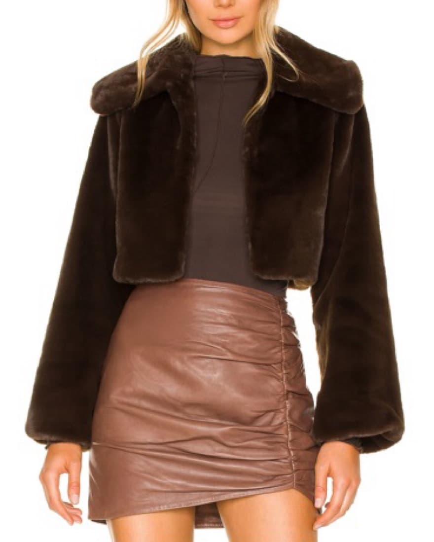 Brown Cropped Faux Fur Jacket - Image 1