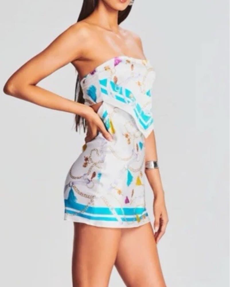 Seroya White Silk Scarf Mini Dress XS - Image 4