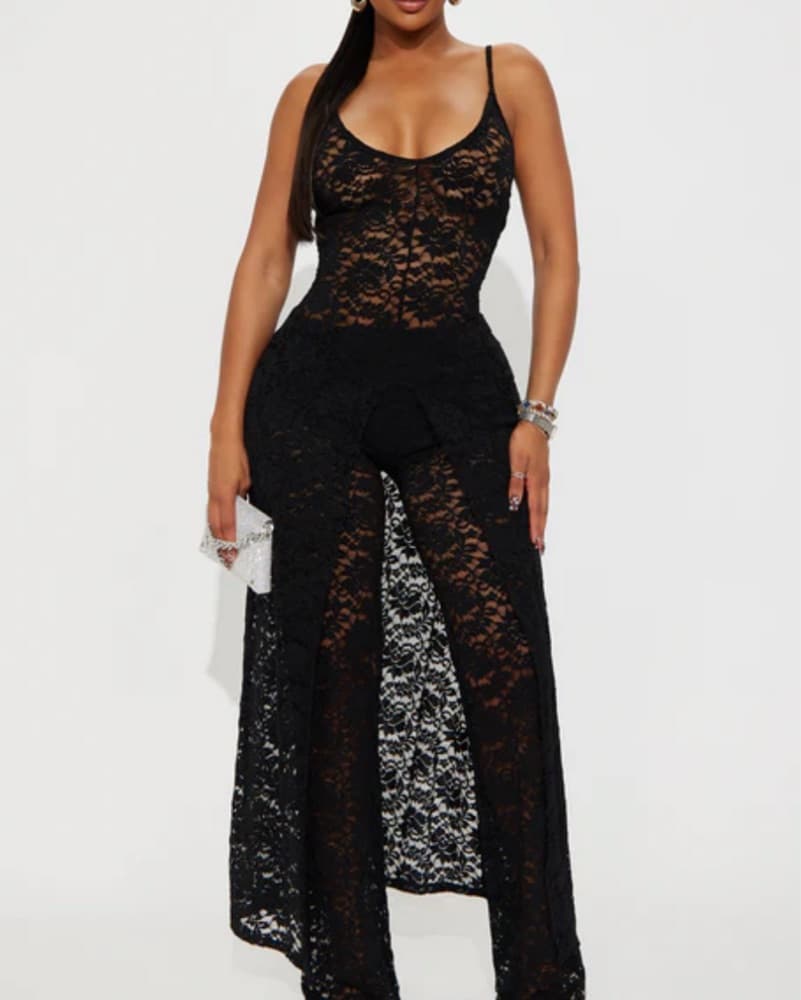Black Lace Maxi Top And Pant Set - Image 1