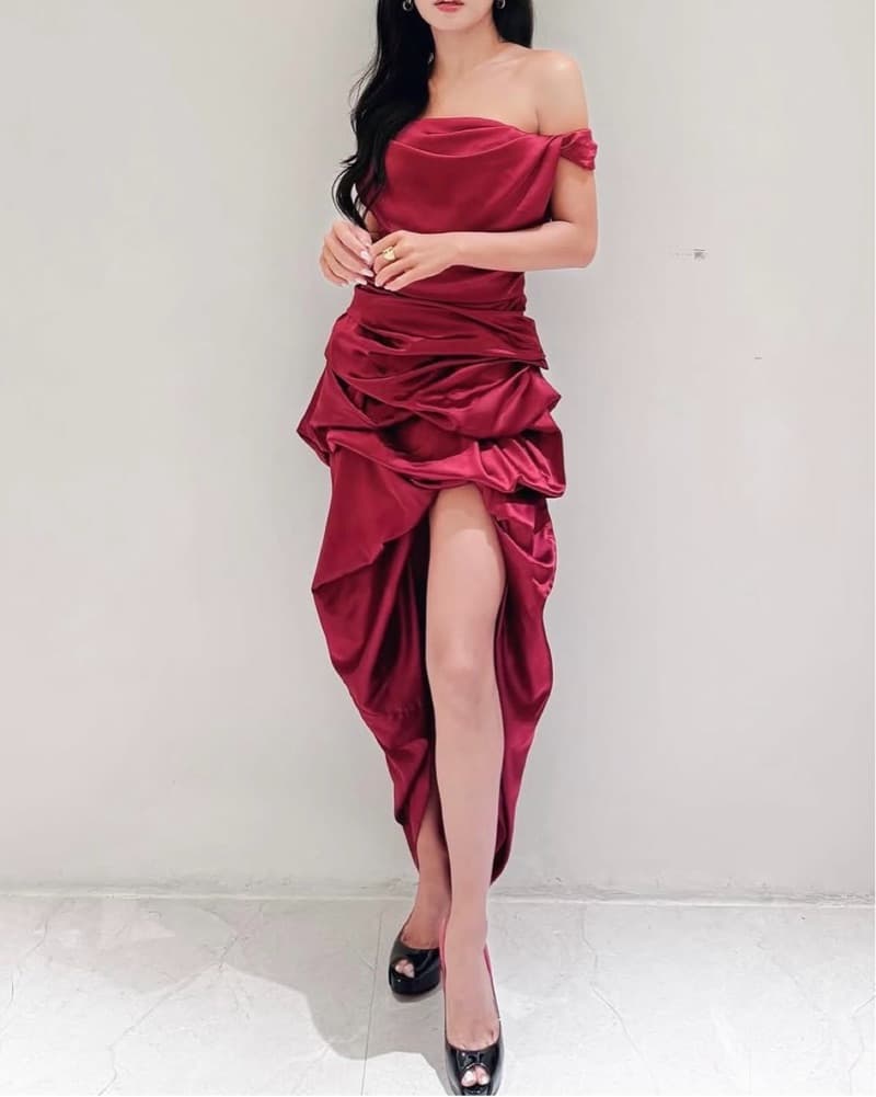 Stunning Satin Ruched Dress - Image 1