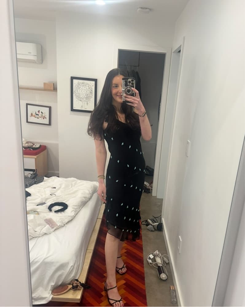 Y2KVintage Black Midi Dress Wirh Flowers - Image 1