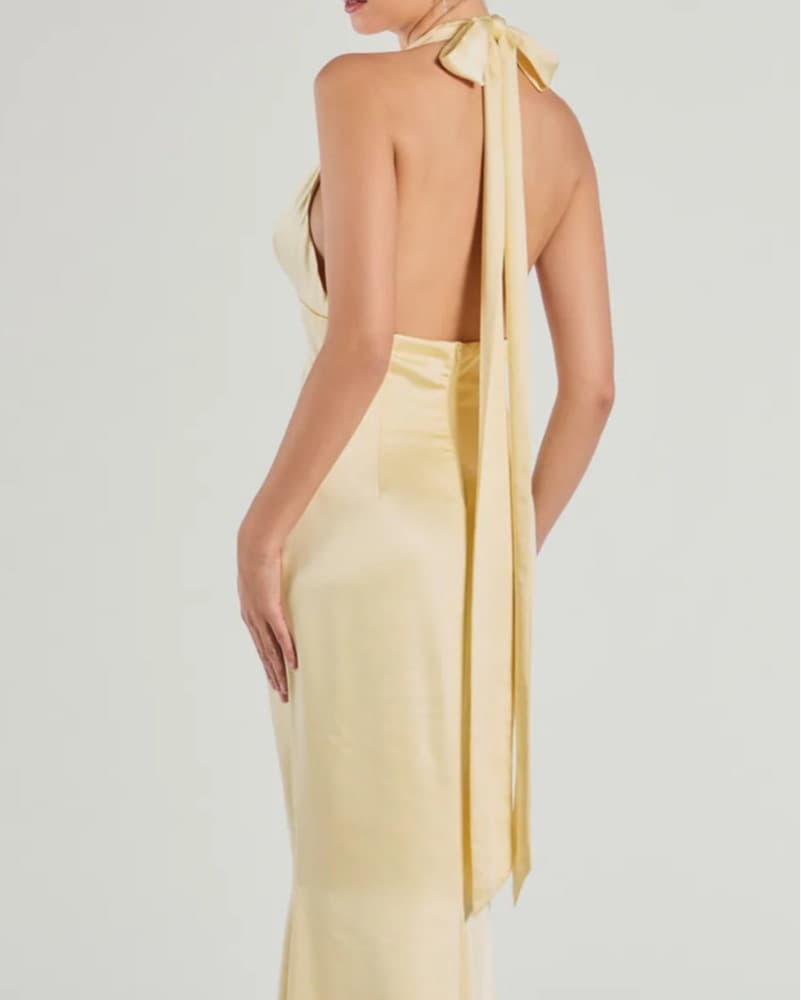 Yellow Satin Halter Maxi Dress - Image 3