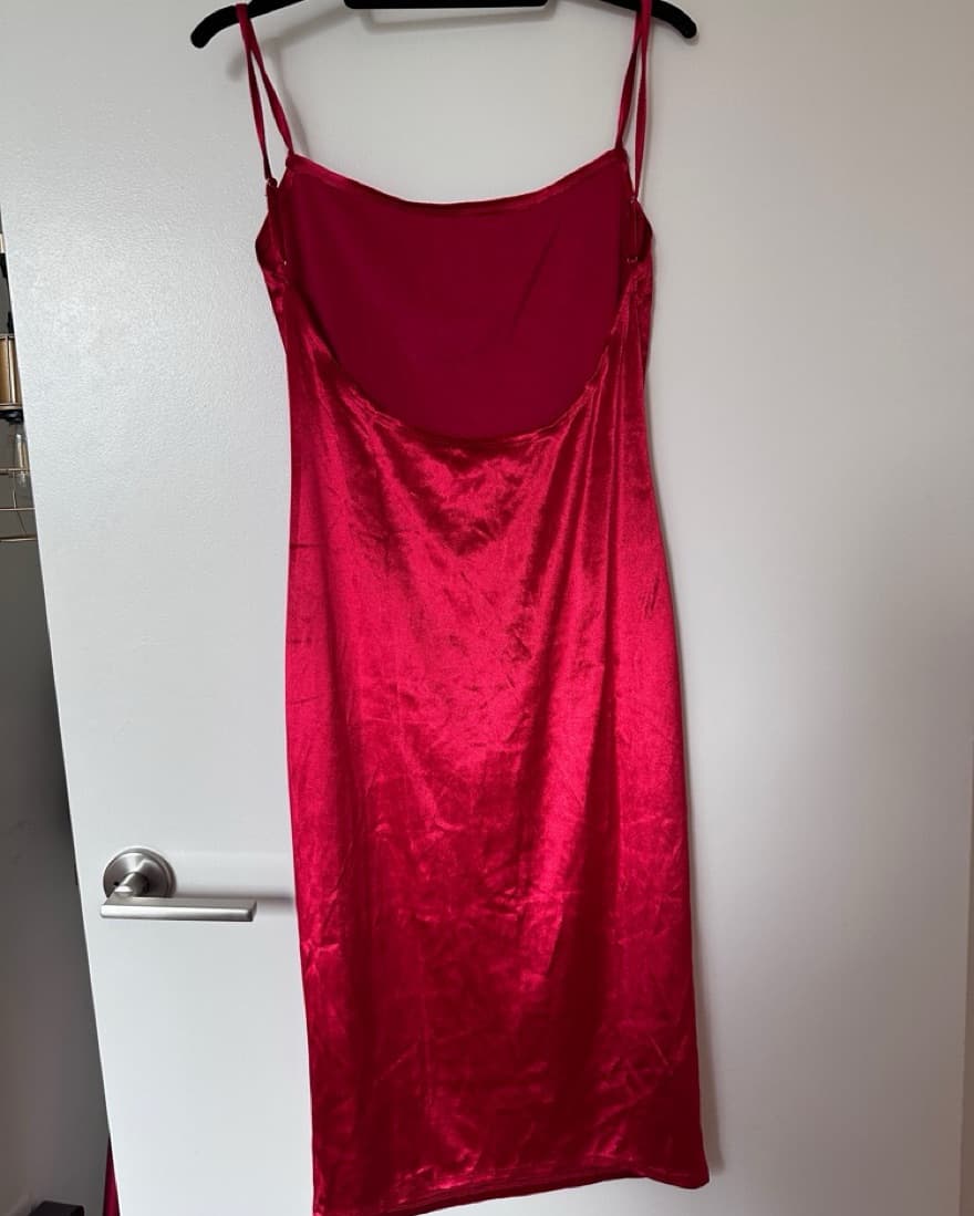 Reformation Red Velvet Midi Dress - Image 3
