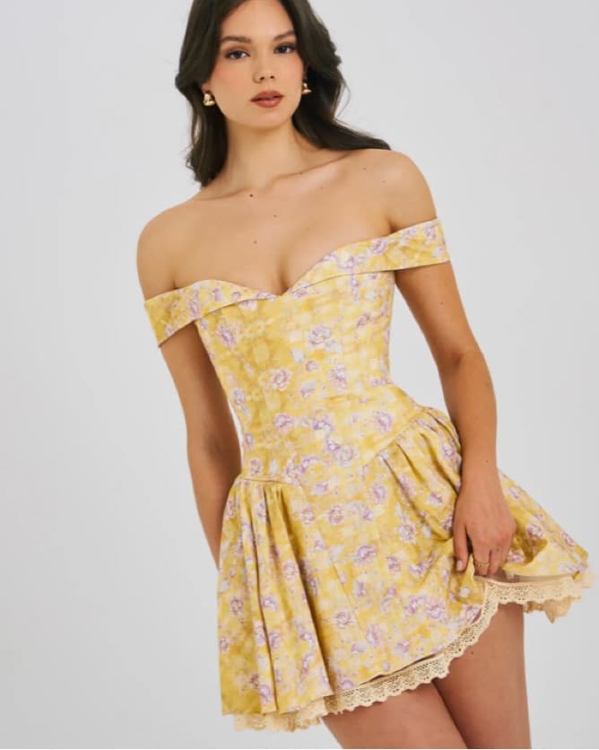 Floral Linen off Shoulder Mini Dress - Image 2