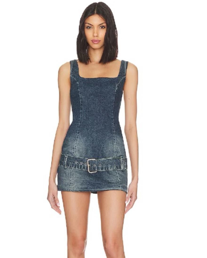 EB Denim Mini Dress with low waist belt  - Image 2