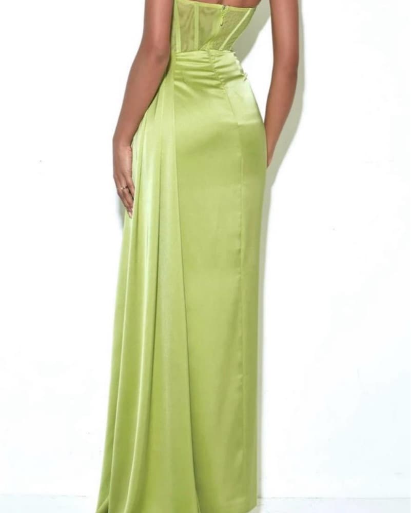 Radiant Lime Satin Gown - Image 5