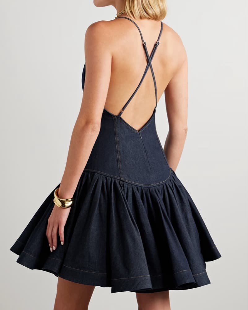 Zimmermann Gathered Denim Mini Dress 0 - Image 3